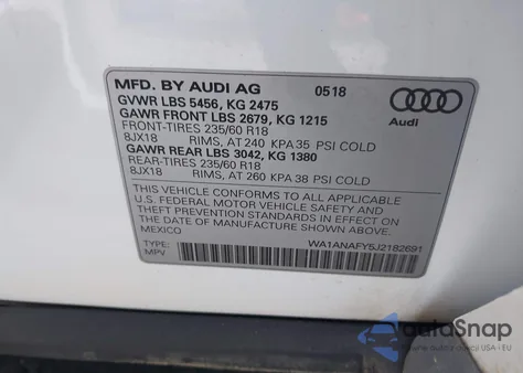 2018 Audi Q5 2.0T Premium/2.0T Tech Premium from USA, damaged, VIN WA1ANAFY5J2182691